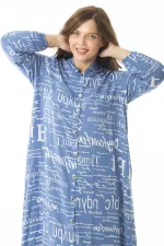 Kadın Büyük Beden Mavi Dokuma Viskon Kumaş Ön Boy Düğmeli Uzun Kollu Elbise 65N36872