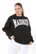 Women's Plus Size Black Embroidered Fabric Sweatshirt 65N37717