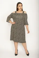 Kadın Lacivert Askılı Omuz Dekolteli Kol Ağzı Volanlı Viskon Elbise 65N26348