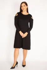 Kadın Siyah Omuz Detaylı Elbise 65N34954