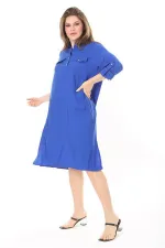 Kadın Büyük Beden Nar Ön Pat Düğmeli Süs Göğüs Cepli Kol Boyu Ayarlı Elbise 65N37871