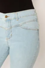 Kadın Mavi Ön Kup Detaylı Yan Kemeri Lastikli Likralı Kot Pantolon 65N34332