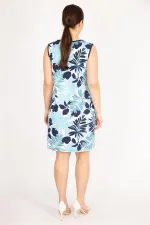 Kadın Mavi Büyük Beden Bisiklet Yakalı Desenli Elbise