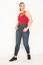Kadın Lacivert 5 Cep Likralı Süper Skinny Jean Pantolon 65N35381