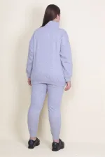 Kadın Gri Pat Fermuar Detaylı Şardonlu Baskılı Eşofman Takım 65N21019