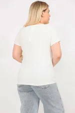 Kadın Kemik Büyük Beden Ön Süs Düğmeli Kendinden Çizgili Bluz 65N35793