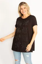 Kadın Siyah Taş Detaylı Bluz 65N34565