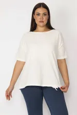 Kadın Kemik Önü Simli Nope Desen Etek Ucu Bağcık Detaylı Bisiklety Yaka Bluz 65N29112