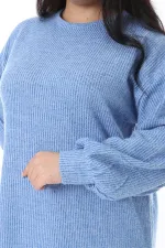 Kadın Büyük Beden Mavi Kendinden Çizgili Uzun Tunik 65N38532