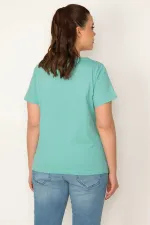 KADIN CAM GÖBEĞİ MAVİSİ PAMUKLU KUMAŞ CEP DETAYLI BLUZ