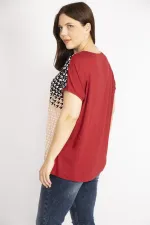 Kadın Renkli Büyük Beden Önü Kazayağı Desenli Bluz