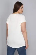 Kadın Kemik Baskılı V Yaka Düşük Kollu Bluz 65N27641