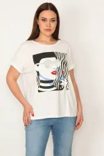 KADIN BEYAZ PAMUKLU KUMAŞ SİM VE BASKI DETAYLI BLUZ