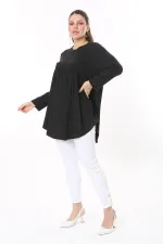 Kadın Büyük Beden Antrasit Göğüs Büzgü Detaylı Uzun Kollu Tunik 65N37687