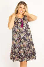 Kadın Lacivert Dokuma Viskon Kumaş Etek Ucu Katlı Elbise 65N34438