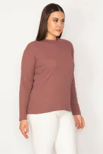 Kadın Gül Kurusu Dik Yakalı Likralı Bluz 65N30162