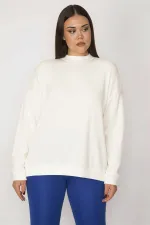 Kadın Kemik Sıfır Yakalı Kendinden Çizgili Uzun Kollu Bluz 65N29904