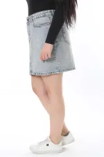 Kadın Büyük Beden Mavi Yıkama Efektli Kot Etek 65N38500