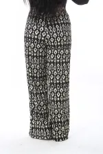 Kadın Büyük Beden Siyah Beli Lastikli Desenli Pantolon 65N38554