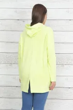 Women's Green Cotton Fabric Hooded Front Button Sweatshirt 65N20439