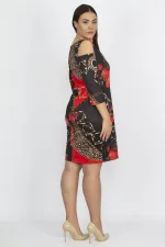 WOMEN'S BLACK OFF-SHOULDER FLORAL PATTERNED DRESS