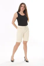 Kadın Büyük Beden Bej 5 Cepli Kot Şort 65N37821