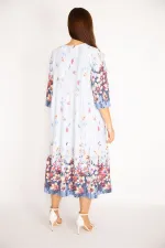 Kadın Mavi Pamuklu Kumaş Katlı Elbise 65N34949