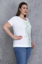 Kadın Beyaz Pamuklu Kumaş Ön Lame Baskı Detaylı Bluz 65N23843