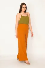 Kadın Taba Arka Kemer Lastikli Geniş Paçalı Krep Kumaş Pantolon 65N35411