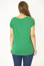 Kadın Bej Omuz Dekolteli İnci Detaylı Viskon Tunik 65N15453