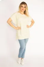 Kadın Kemik Ön Çizgili Arkası Düz Düşük Kollu Viskon Bluz 65N34914