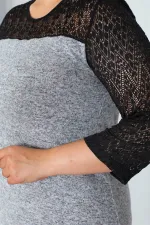 Kadın Gri Dantel Detaylı Elbise 65N21247