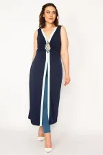 Kadın Lacivert Göğsü Taş Detaylı Kap 65N33205