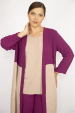 Kadın Büyük Beden İndigo Hırka İç Bluz Ve Pantolon Üçlü Takım