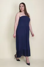 Kadın Lacivert Etek Ucu Dantel Göğüs Kısmı Gipe Lastikli Elbise 65N26128