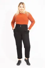 Kadın Siyah Yüksek Bel Takma Cepli Kot Pantolon 65N35549