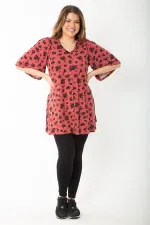 Kadın Büyük Beden Oranj Önü A Pileli V Yakalı Bluz 65N37663