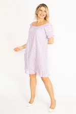 Delikiş Nakışlı Dokuma Viskon Kumaş Astarlı Yaka Ve Kol Ağzı Lastikli Etek Ucu Katlı Elbise