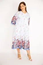 Kadın Mavi Pamuklu Kumaş Katlı Elbise 65N34949