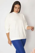 Kadın Kemik Sıfır Yakalı Kendinden Çizgili Uzun Kollu Bluz 65N29904