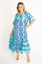 Kadın Kırmızı Dokuma Viskon Kumaş Volan Kollu Etek Ucu Katlı Elbise 65N34435