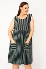 Kadın Haki Çizgi Kombinli Cepli Elbise 65N33220