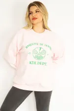Kadın Pembe 3 İplik İçi Şardonlu Polar Nakışlı Sweatshirt 65N35073