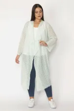 Kadın Krem Dantel Uzun Hırka 65N28347