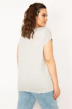 BLOUSE FEMME GRISE À MANCHES TOMBANTES IMPRIMÉ PAPILLON