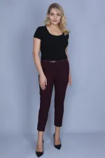 Kadın Bordo Arka Süs Flota Ve Yan Cepli Kemer Aksesuarlı Kumaş Pantolon 65N24040