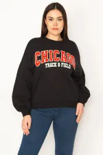 Kadın Siyah Nakış Detaylı Ribanalı Sweatshirt 65N31390
