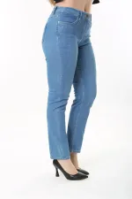 Kadın Büyük Beden Mavi Likralı 5 Cepli Kot Pantolon 65N37482
