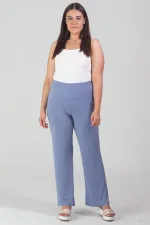 Kadın Büyük Beden Mavi Rahat Kesim Bel Lastikli Pantolon 65N37668