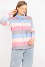 Kadın Renkli Büyük Beden Pamuklu Kumaş Yaka Detaylı Renkli Bluz 65N35558